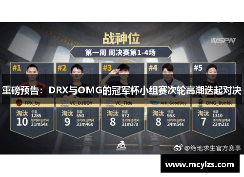 重磅预告：DRX与OMG的冠军杯小组赛次轮高潮迭起对决